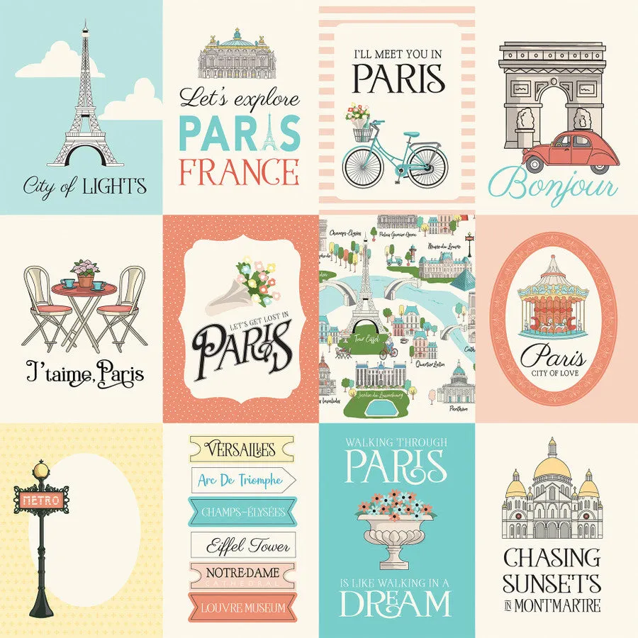 Carta Bella - Paris - 12x12 Single Sheets - 3x4 Journaling Cards