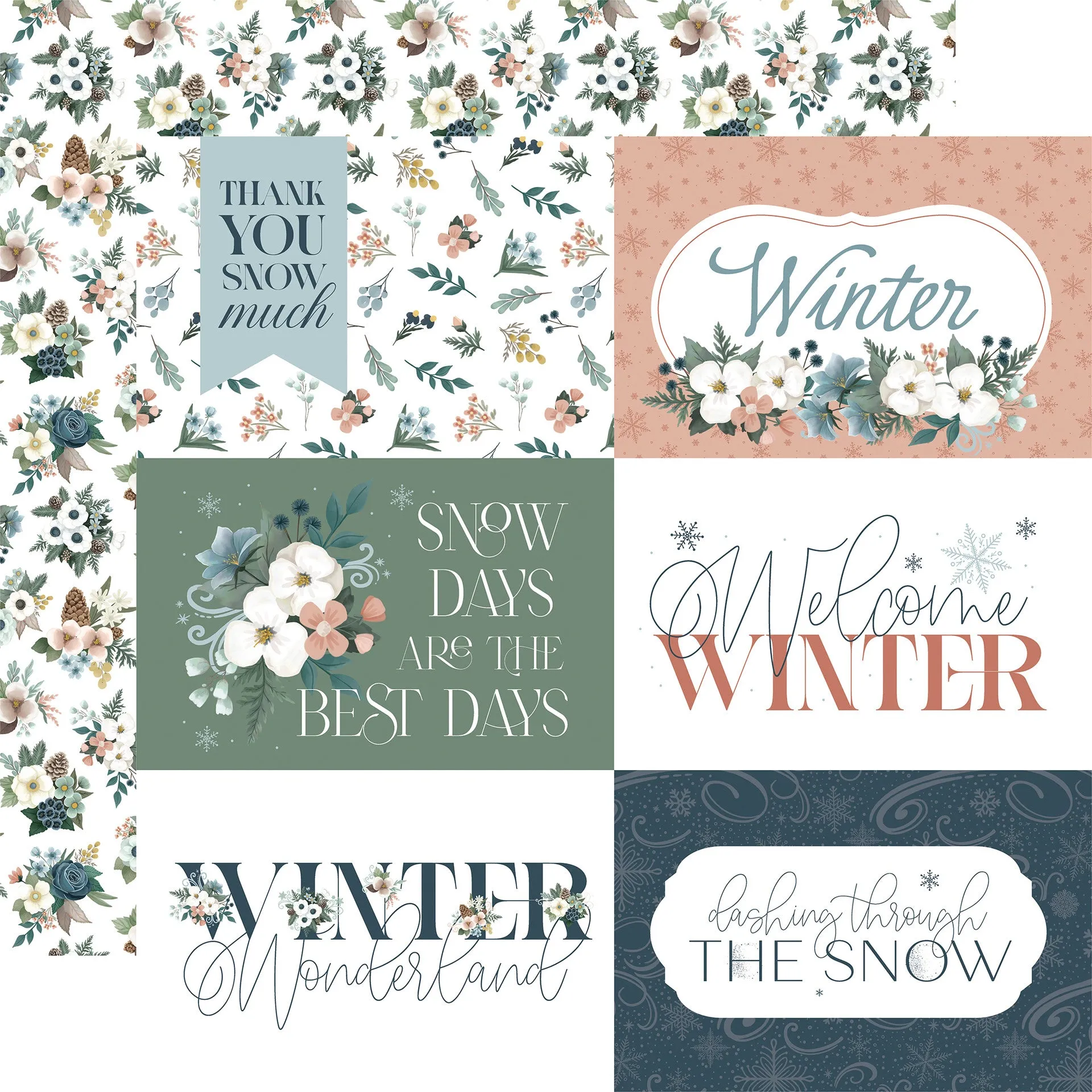 Carta Bella - Winter Wonderland - 6x4 Journaling Cards - 12x12 Patterned Paper