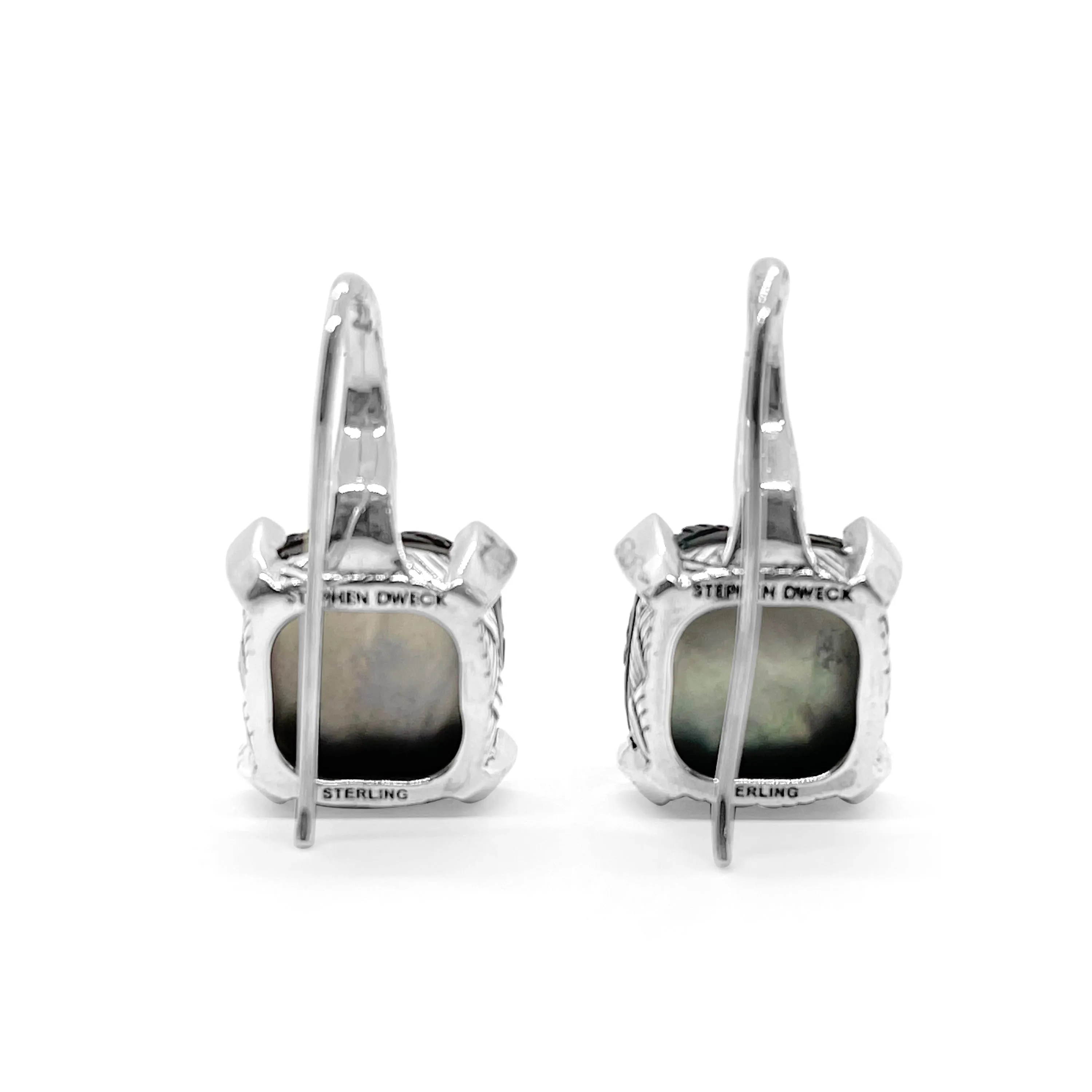 Carventurous Hand Carved Mother of Pearl Earrings in Sterling Silver