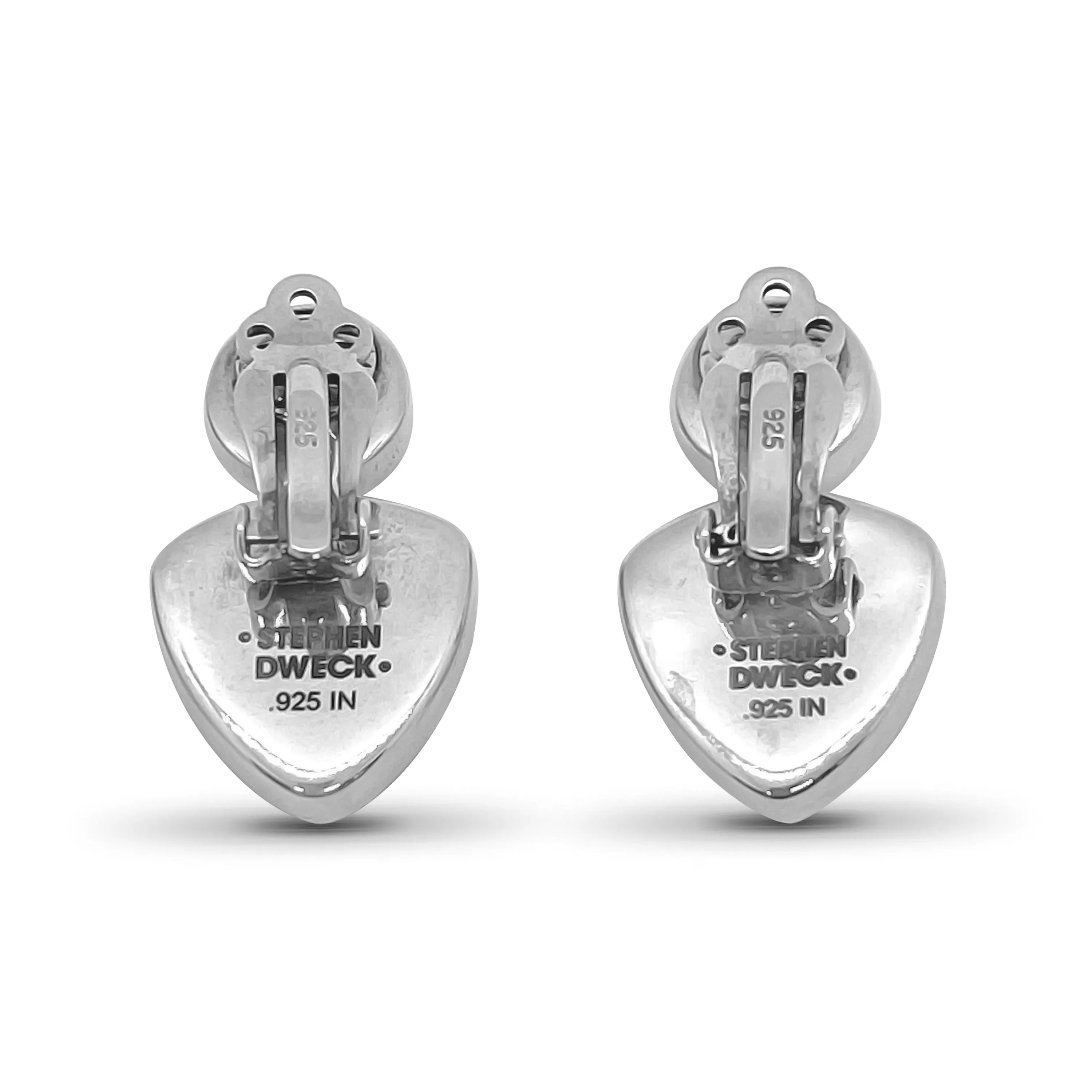 Carventurous White Pearl Hand Carved Natural Quartz and Mother of Pearl Clip Earrings in Sterling Silver