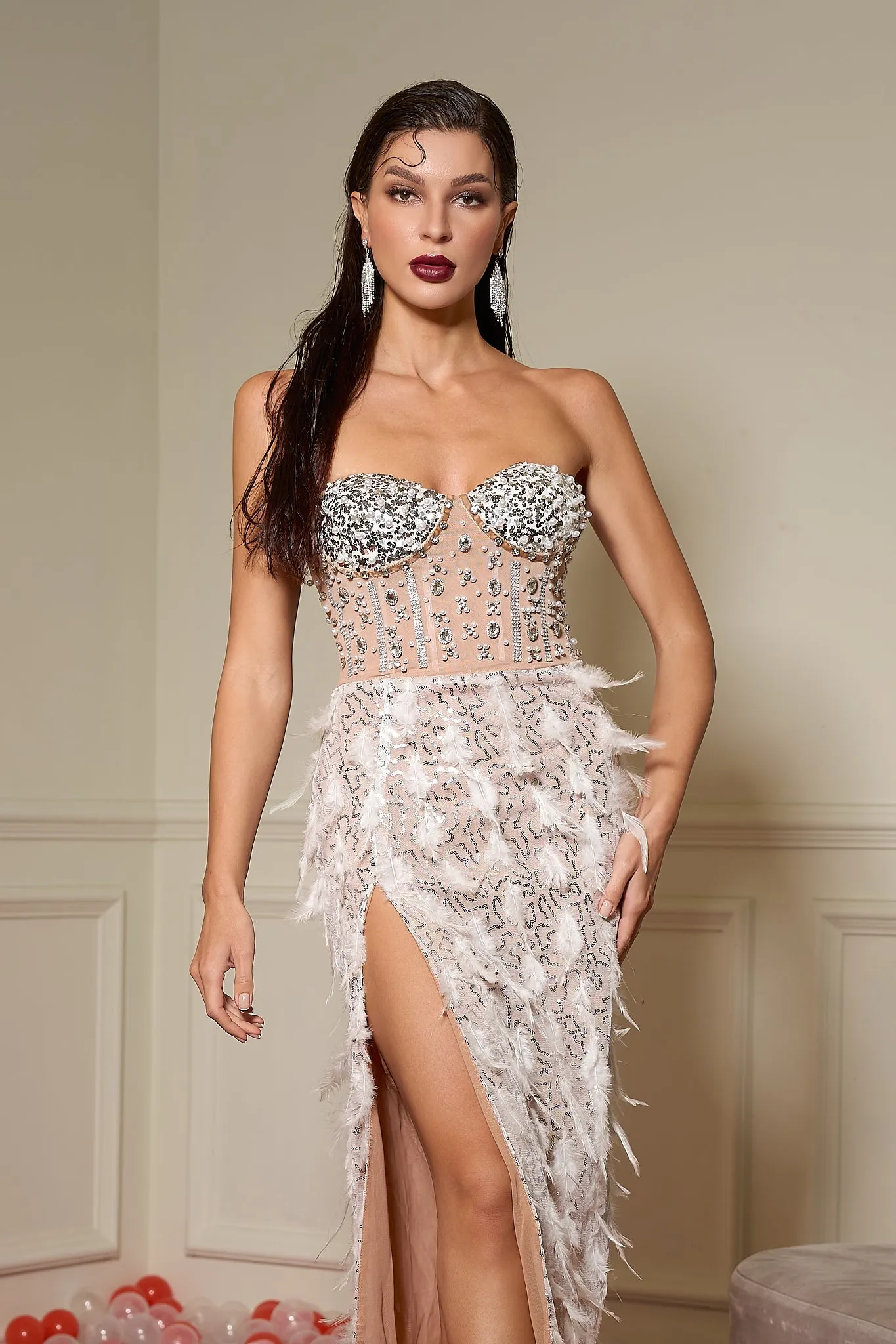 Cerelia Exquisite Tulle Feather Dress