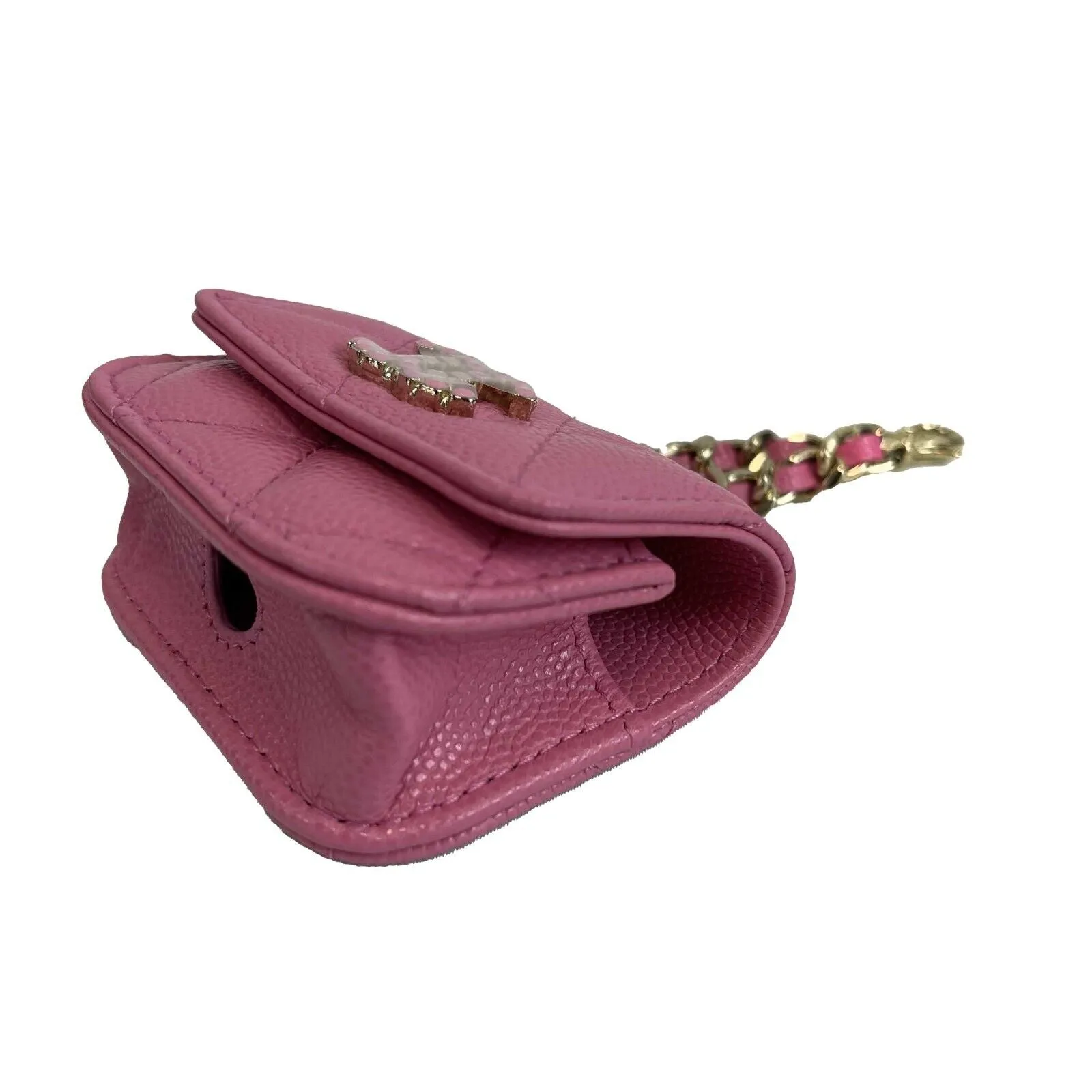 CHANEL - Pink Quilted Caviar Leather Crystal CC Airpods Pro Case
