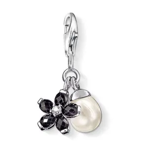 Charm 0797 Black Flower With Pearl