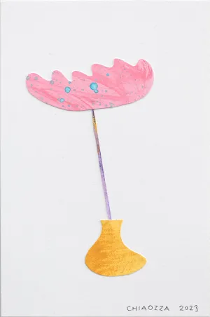 CHIAOZZA - "Exquisite Plant Collage (Little Yellow Pot, Inside-Out Pink Umbrella Flower)"