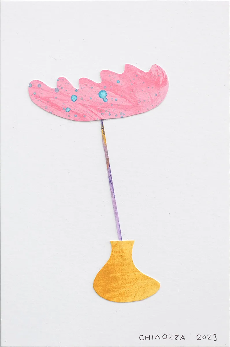 CHIAOZZA - "Exquisite Plant Collage (Little Yellow Pot, Inside-Out Pink Umbrella Flower)"