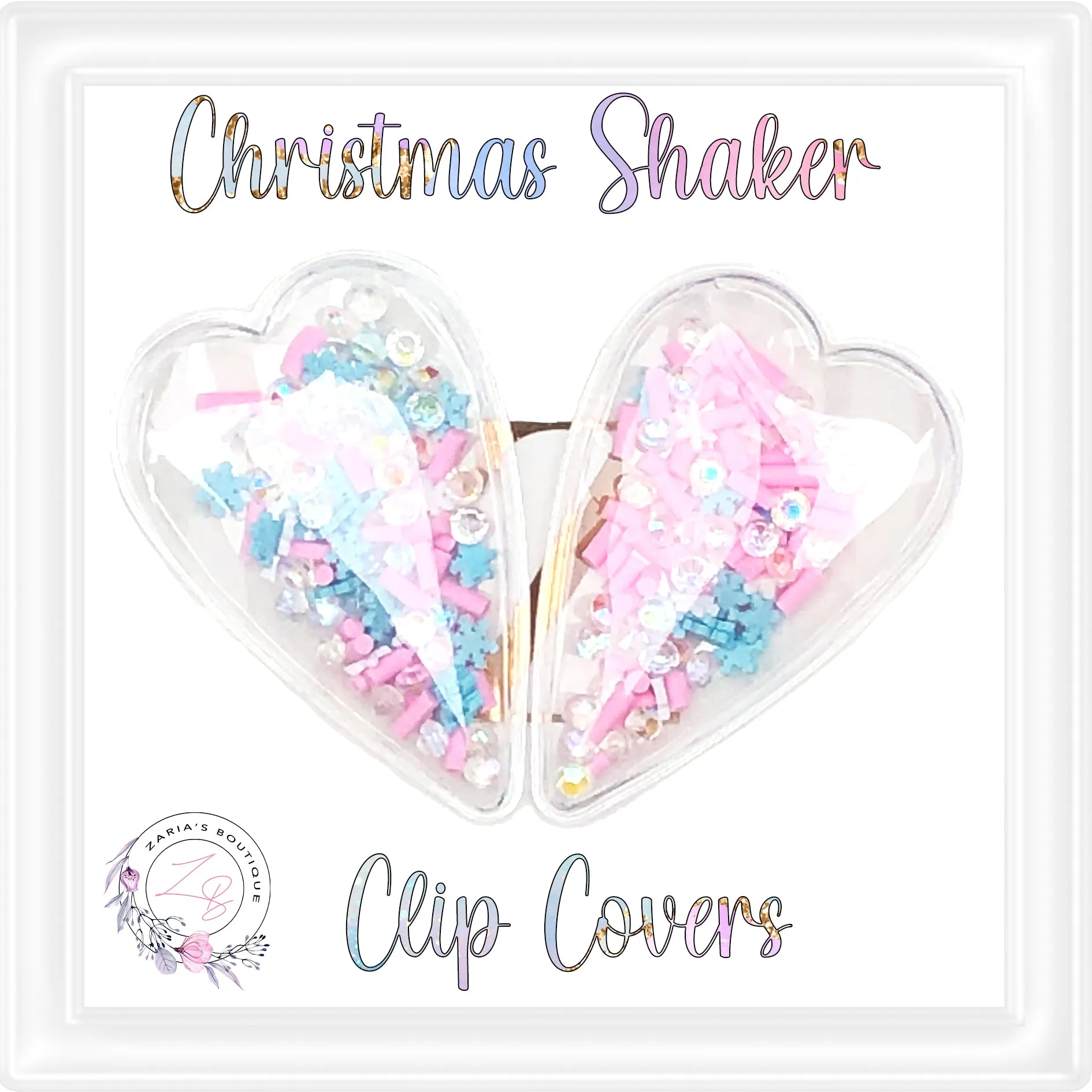• Christmas Shaker Clip Covers • Fits 5cm Snap Clips • Per Pair •