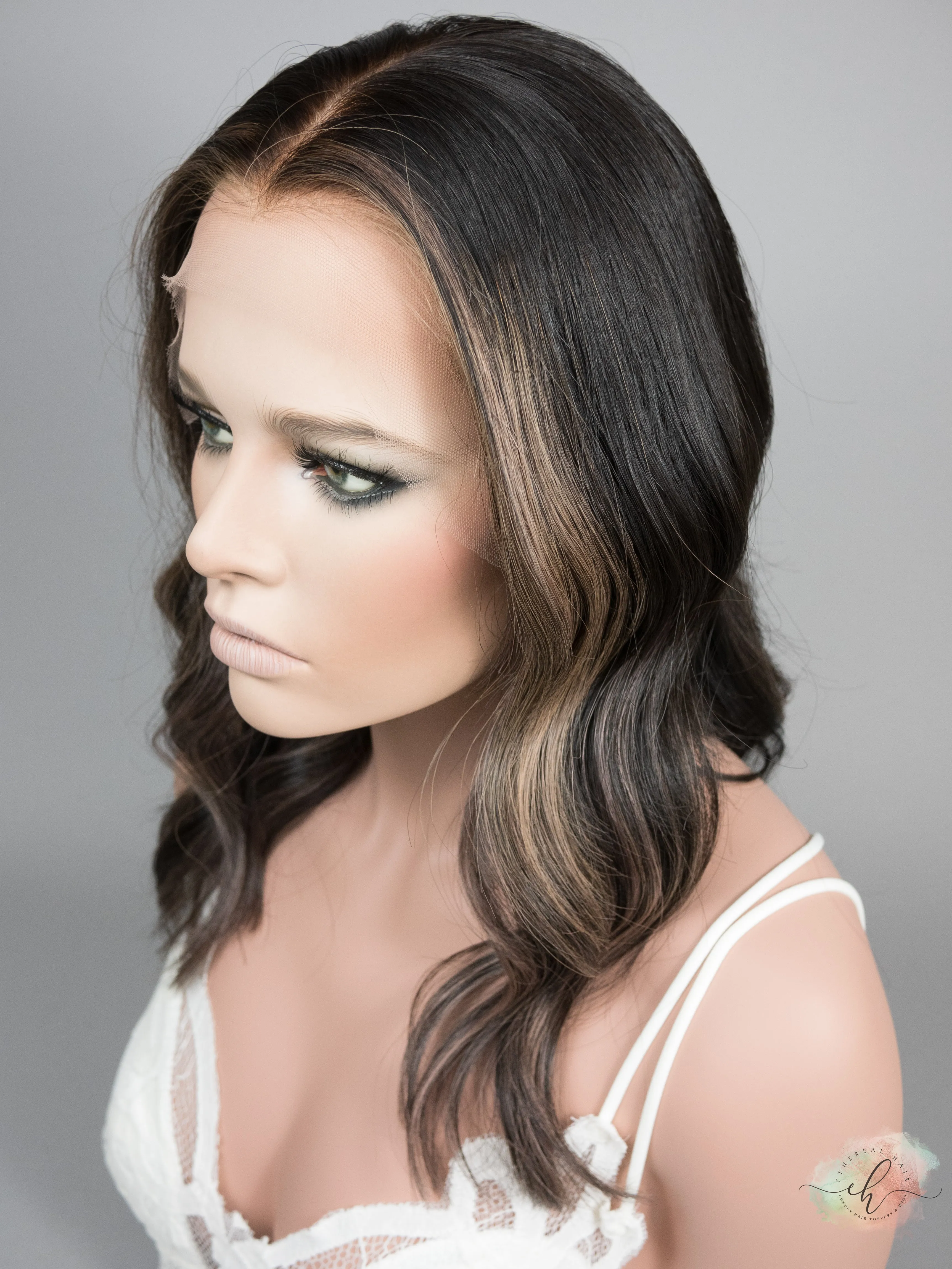 “CREME RIBBONS" Exquisite Wig: Lace Top, Sz. M, 17-18"