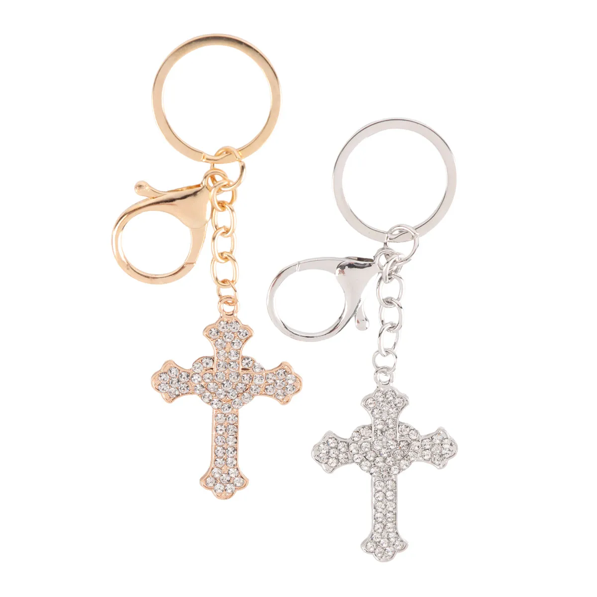 CROSS WITH HEART RHINESTONE KEYCHAIN SET