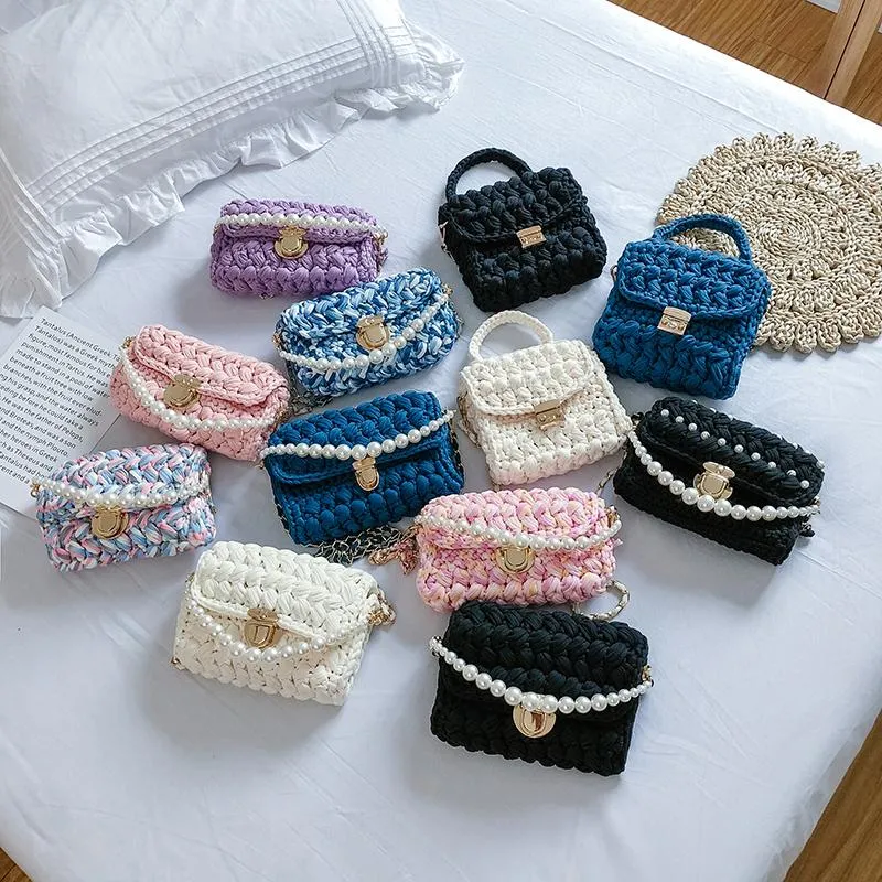 Cute Green&White&Yellow&Blue Crochet Small Handbag Crossbody Purse Crochet Shoulder Bag for Girl Cute Crochet Purses