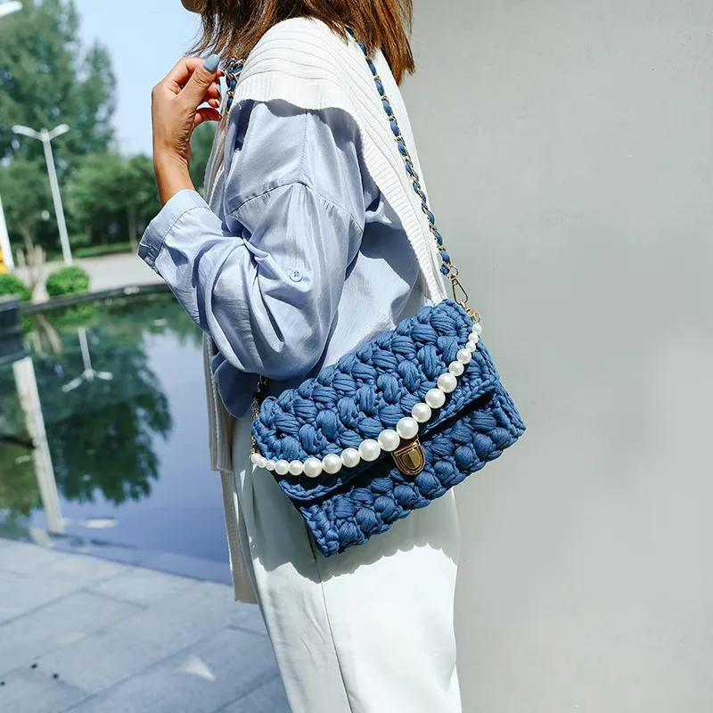 Cute Green&White&Yellow&Blue Crochet Small Handbag Crossbody Purse Crochet Shoulder Bag for Girl Cute Crochet Purses