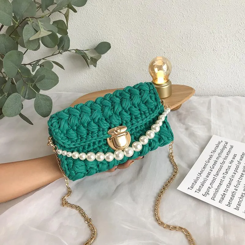 Cute Green&White&Yellow&Blue Crochet Small Handbag Crossbody Purse Crochet Shoulder Bag for Girl Cute Crochet Purses