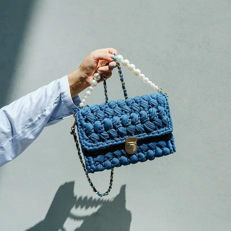 Cute Green&White&Yellow&Blue Crochet Small Handbag Crossbody Purse Crochet Shoulder Bag for Girl Cute Crochet Purses