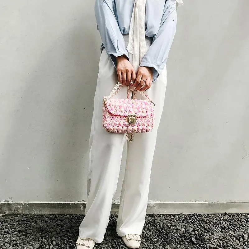 Cute Green&White&Yellow&Blue Crochet Small Handbag Crossbody Purse Crochet Shoulder Bag for Girl Cute Crochet Purses