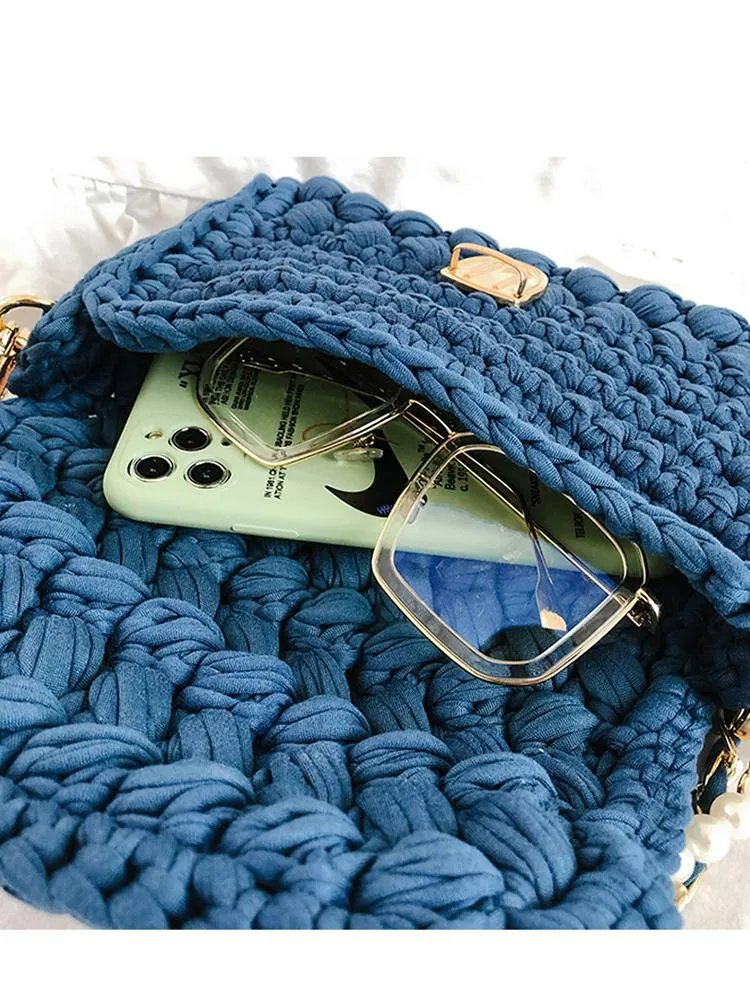 Cute Green&White&Yellow&Blue Crochet Small Handbag Crossbody Purse Crochet Shoulder Bag for Girl Cute Crochet Purses