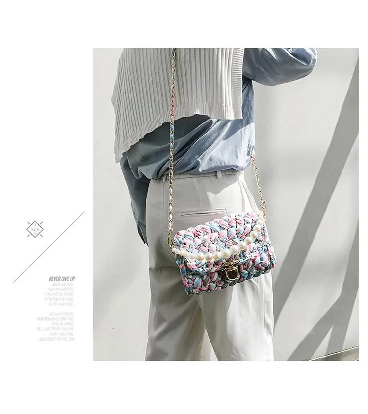 Cute Green&White&Yellow&Blue Crochet Small Handbag Crossbody Purse Crochet Shoulder Bag for Girl Cute Crochet Purses