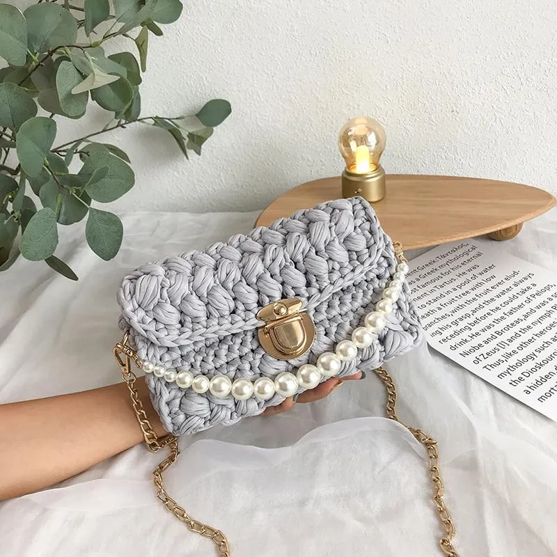 Cute Green&White&Yellow&Blue Crochet Small Handbag Crossbody Purse Crochet Shoulder Bag for Girl Cute Crochet Purses
