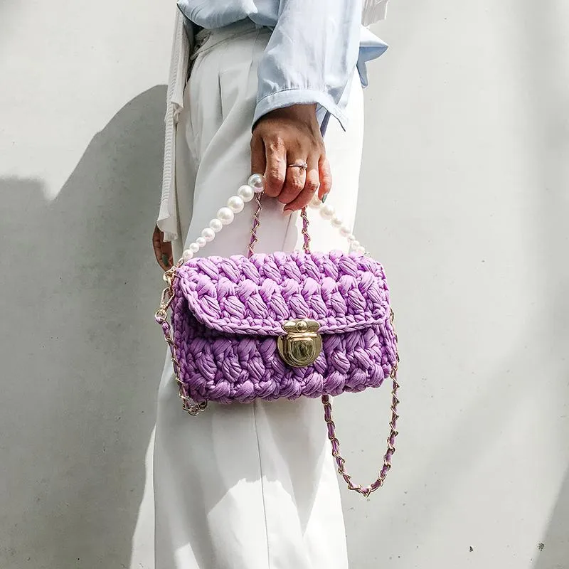 Cute Green&White&Yellow&Blue Crochet Small Handbag Crossbody Purse Crochet Shoulder Bag for Girl Cute Crochet Purses
