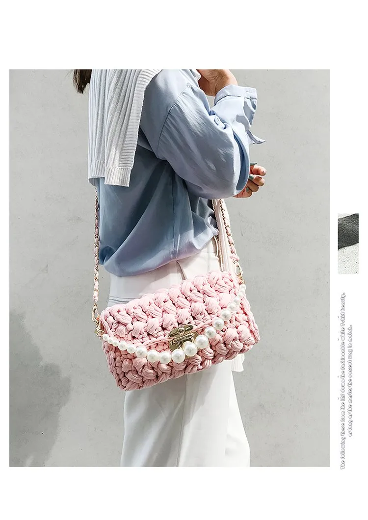Cute Green&White&Yellow&Blue Crochet Small Handbag Crossbody Purse Crochet Shoulder Bag for Girl Cute Crochet Purses