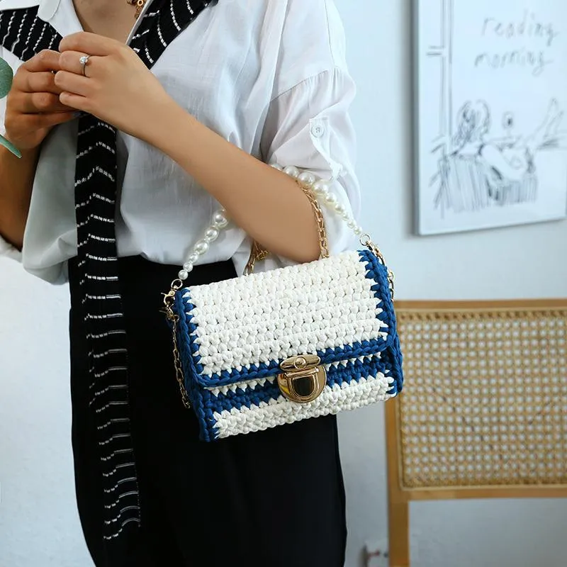 Cute Green&White&Yellow&Blue Crochet Small Handbag Crossbody Purse Crochet Shoulder Bag for Girl Cute Crochet Purses