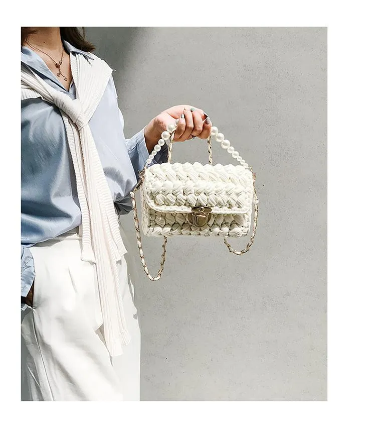 Cute Green&White&Yellow&Blue Crochet Small Handbag Crossbody Purse Crochet Shoulder Bag for Girl Cute Crochet Purses