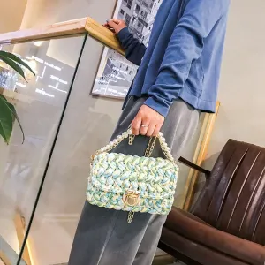 Cute Green&White&Yellow&Blue Crochet Small Handbag Crossbody Purse Crochet Shoulder Bag for Girl Cute Crochet Purses