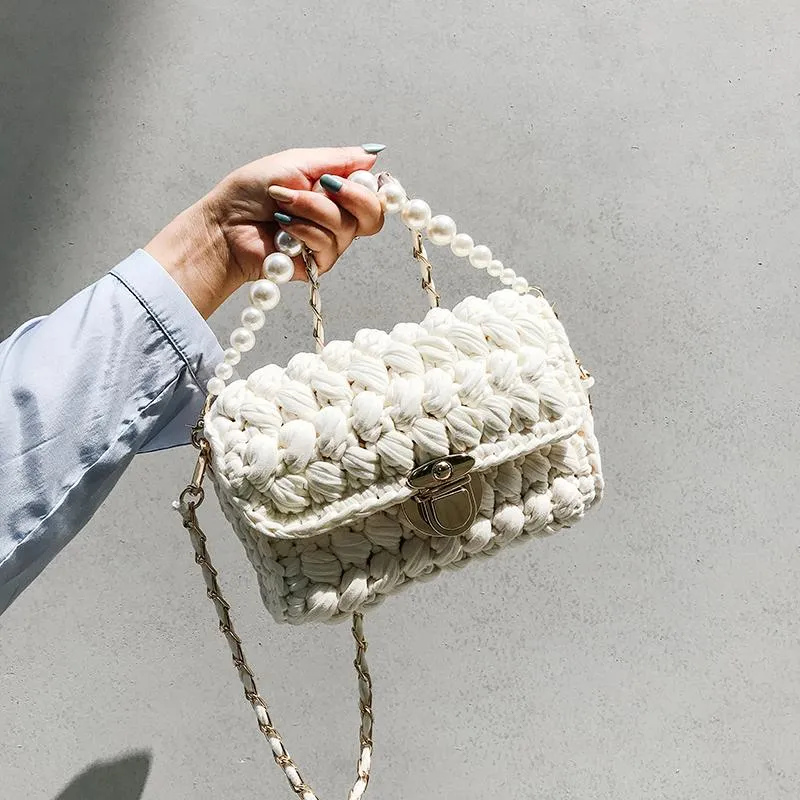 Cute Green&White&Yellow&Blue Crochet Small Handbag Crossbody Purse Crochet Shoulder Bag for Girl Cute Crochet Purses