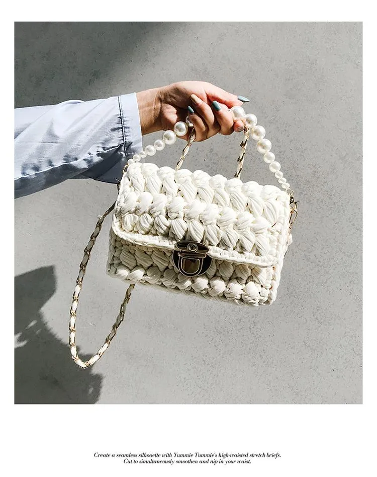 Cute Green&White&Yellow&Blue Crochet Small Handbag Crossbody Purse Crochet Shoulder Bag for Girl Cute Crochet Purses