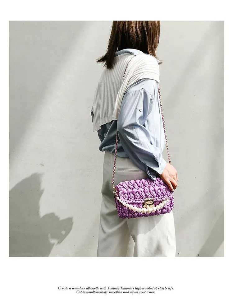 Cute Purple Crochet Small Handbag Crossbody Purse Crochet Shoulder Bag for Girl Cute Crochet Purses