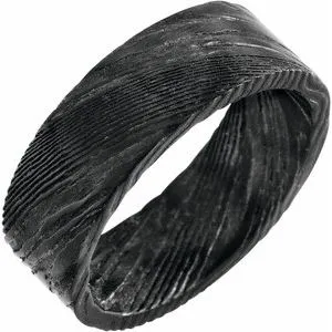 Damascus Steel 8 mm Flat Black  Patterned Band Size 9.5