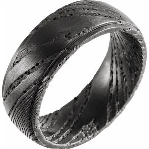Damascus Steel Flat Black  Patterned Band Size 11.5