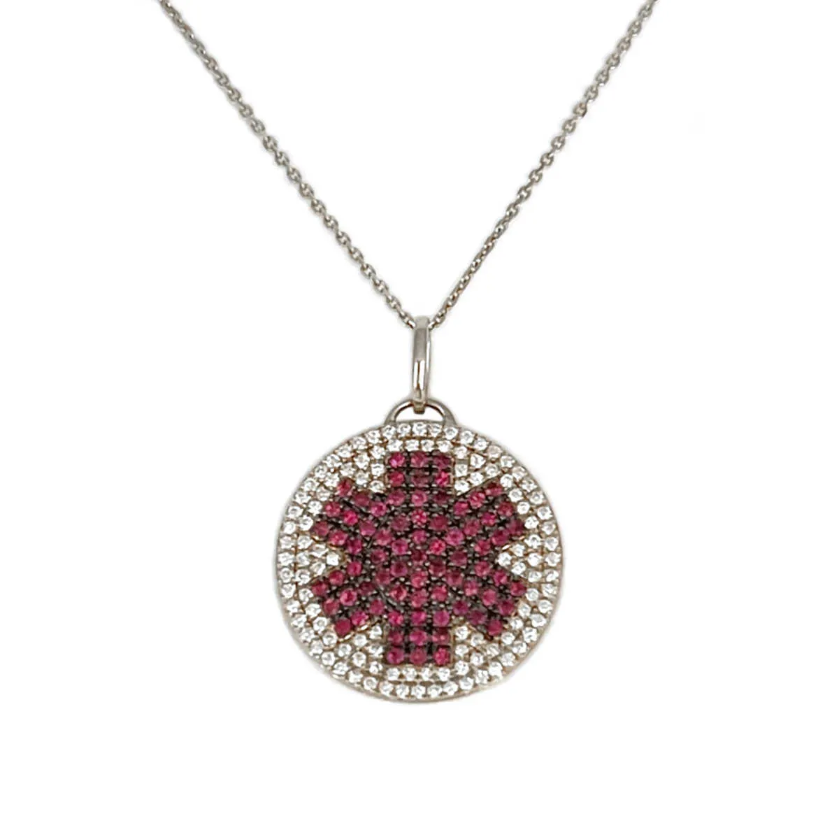 Diamond Medical ID Charm in White Gold with Ruby