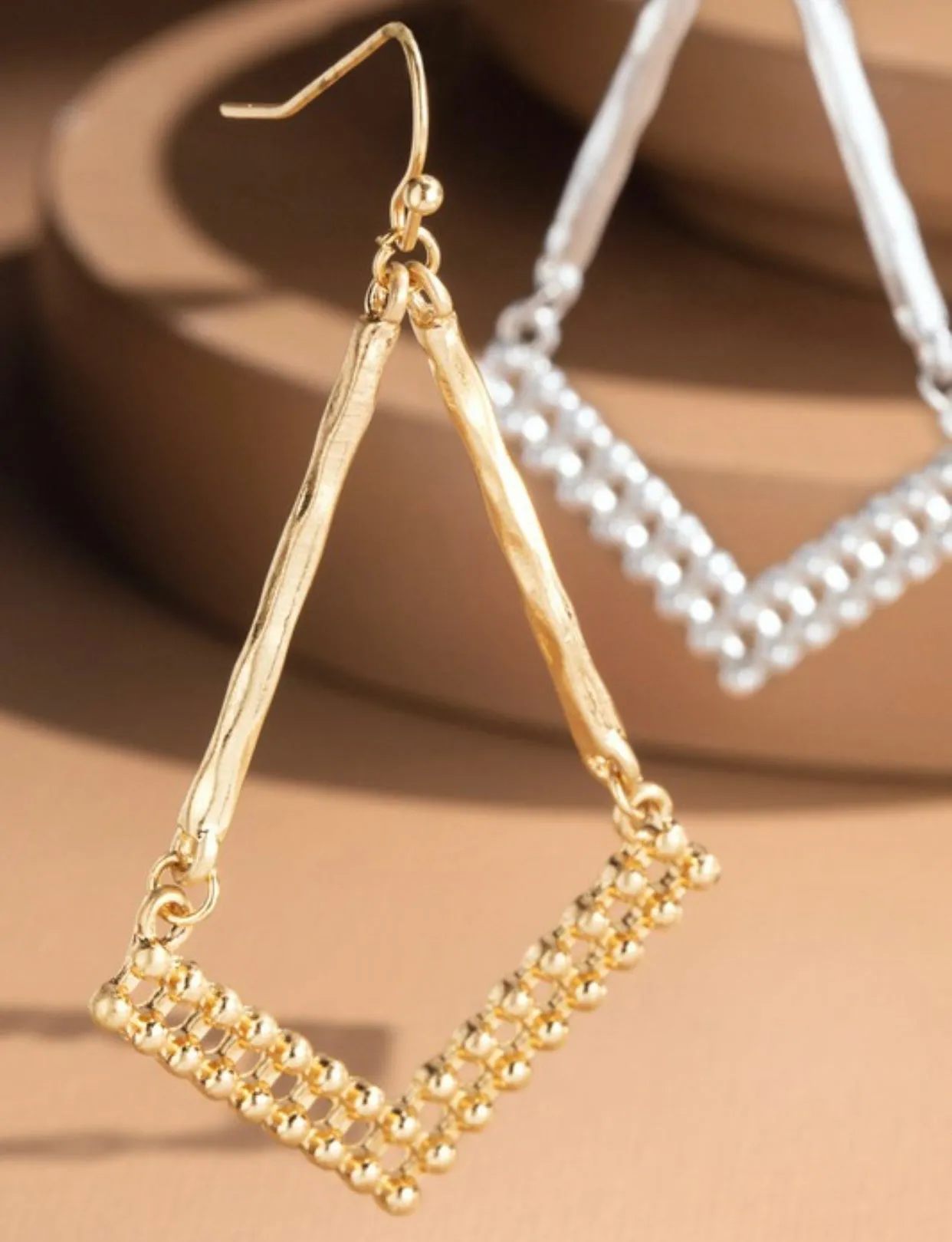 Diamond Shape Textured Gold Earrings