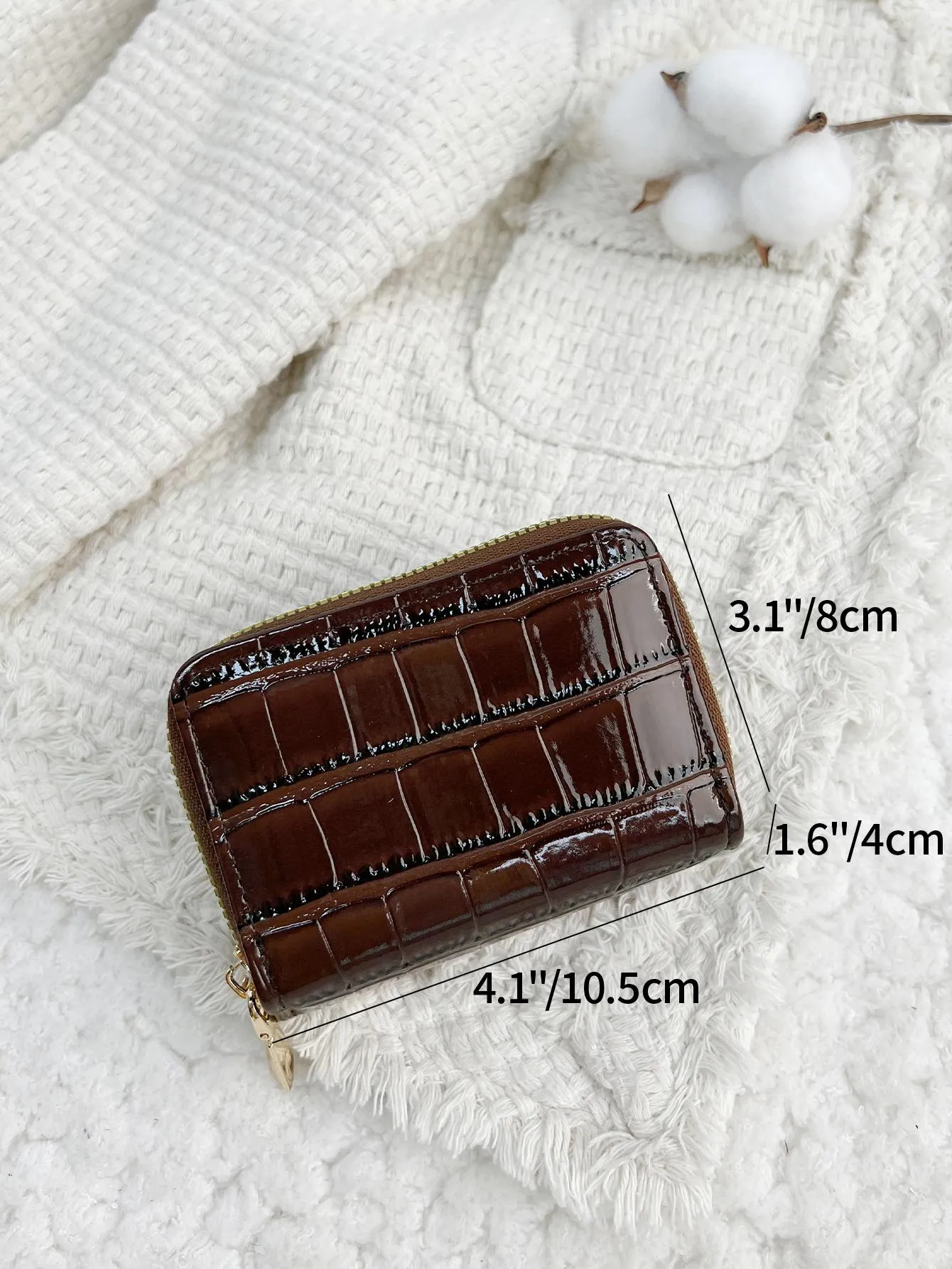 Double Layer Crocodile Pattern Card Holder Purse - Coffee Brown
