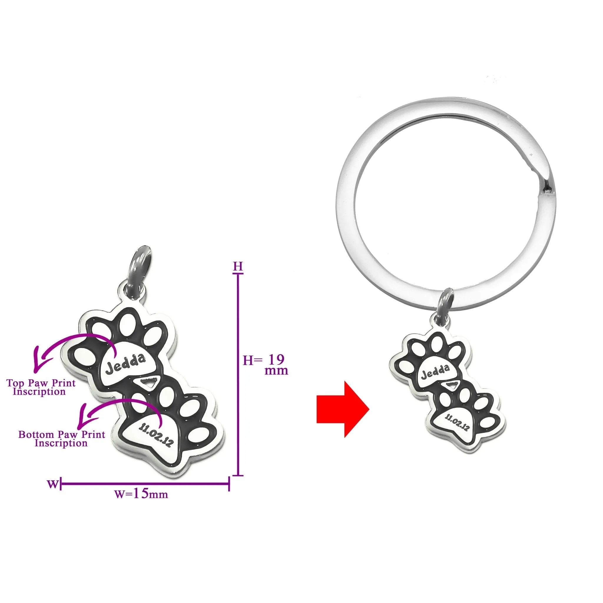 Double Mini Paw Prints Charm for Keyring