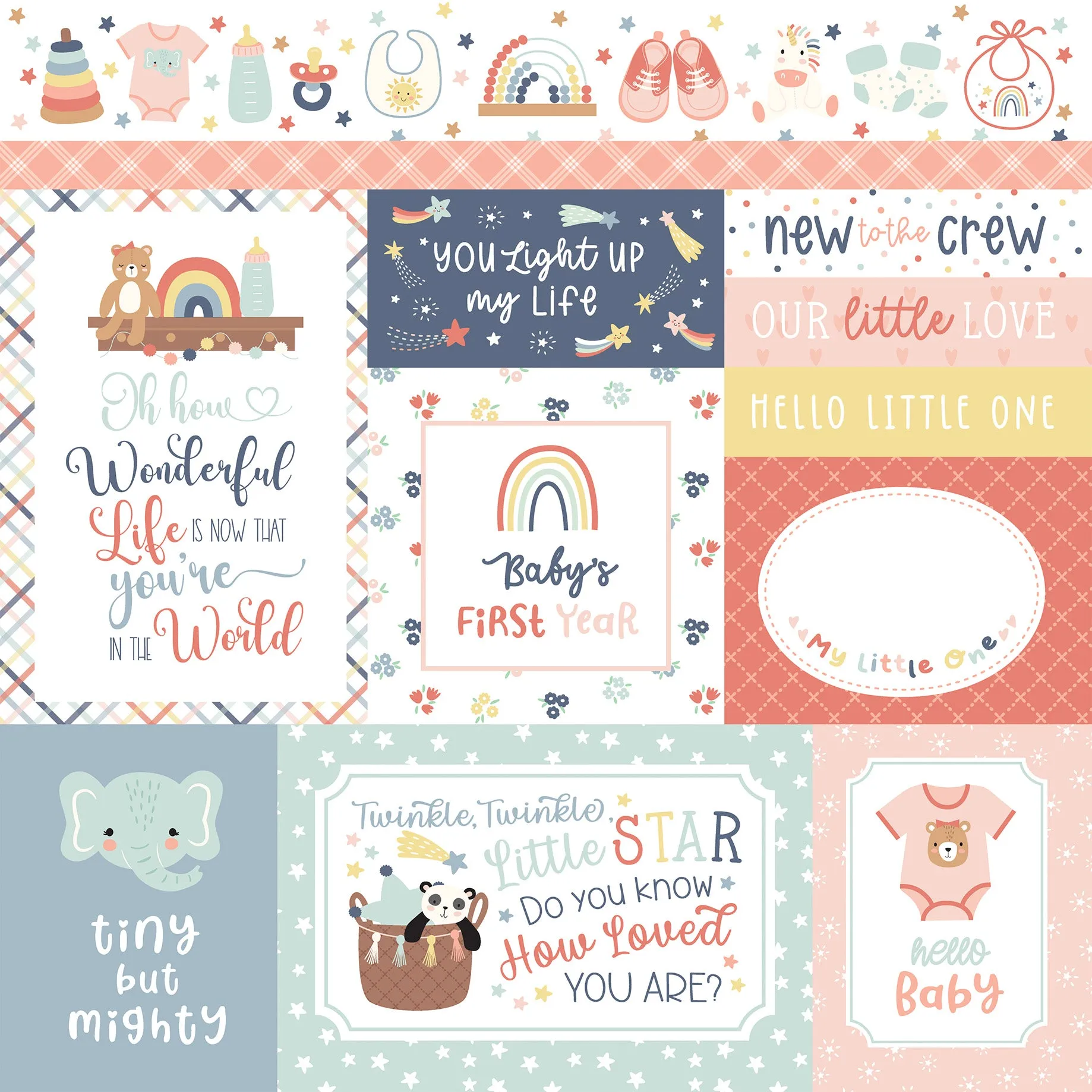 Echo Park - Baby On Board It's a Girl - 12x12 Single Sheet - Multi Journaling Cards