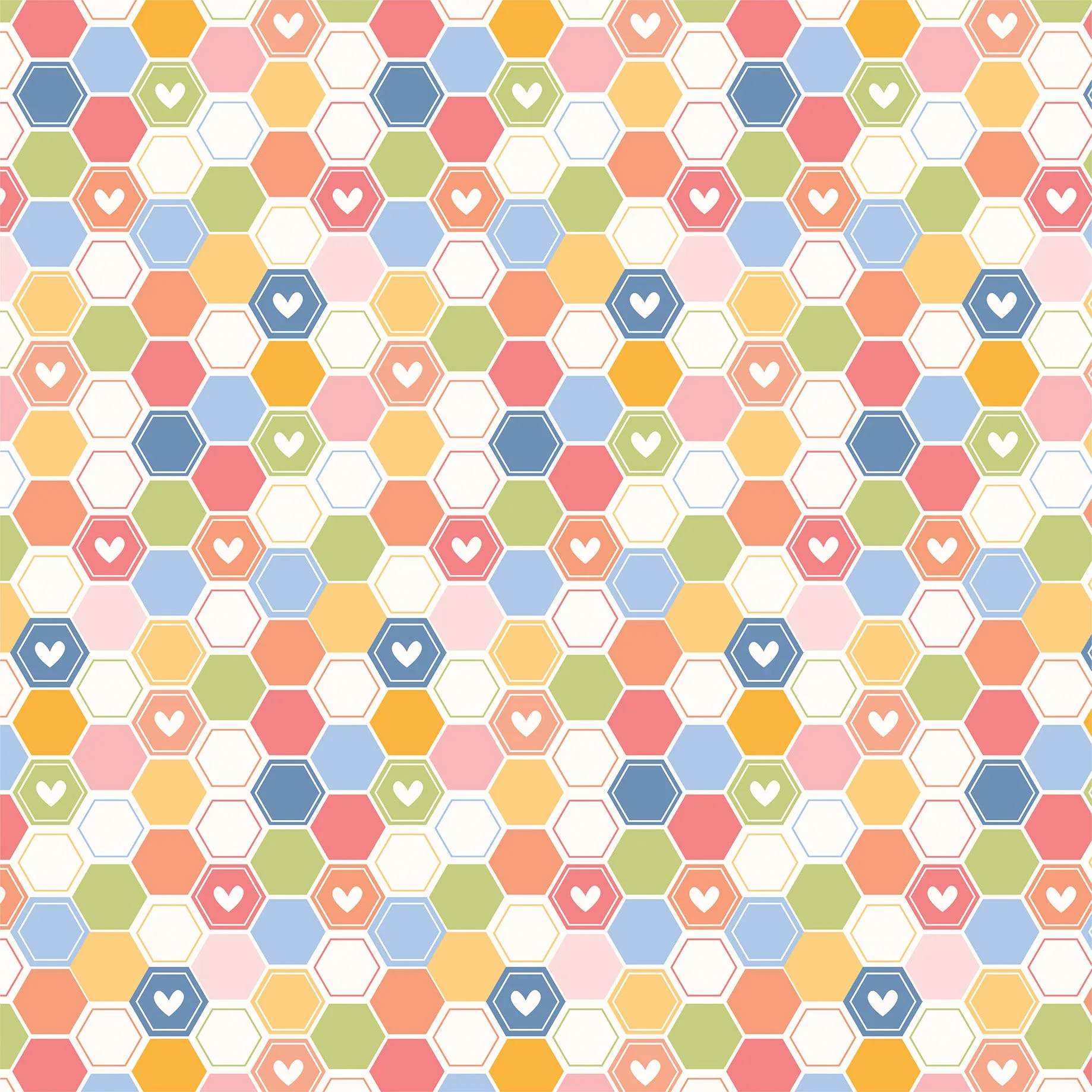 Echo Park - Blossoms and Bees - 12x12 Single Sheet - Bright Hexagons