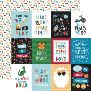 Echo Park - Play All Day Boy - 12x12 Single Sheet / 3x4 Journaling Cards