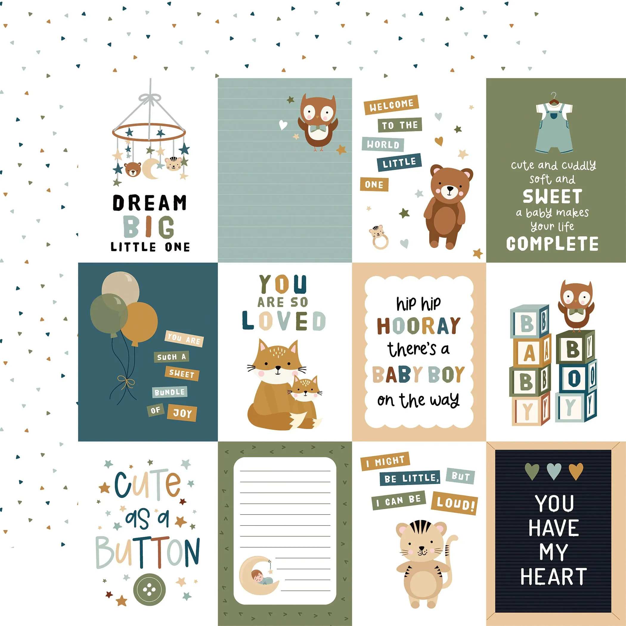 Echo Park - Special Delivery Baby Boy - 12x12 Single Sheet / 3x4 Journaling Cards