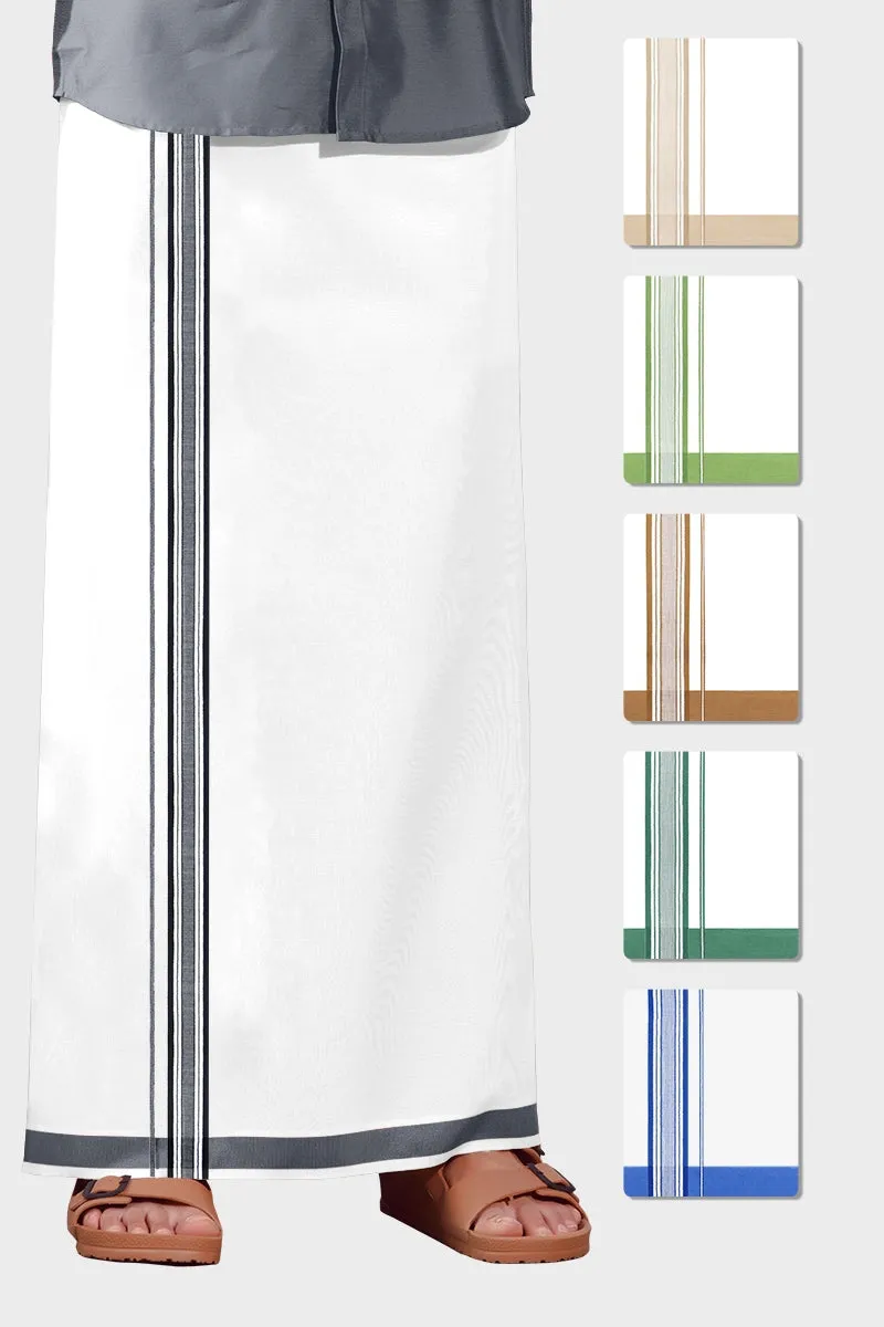 Elite Aabish - Mild Blue Smooth Cotton Double Layered Dhoti With Fancy Borders | Uathayam