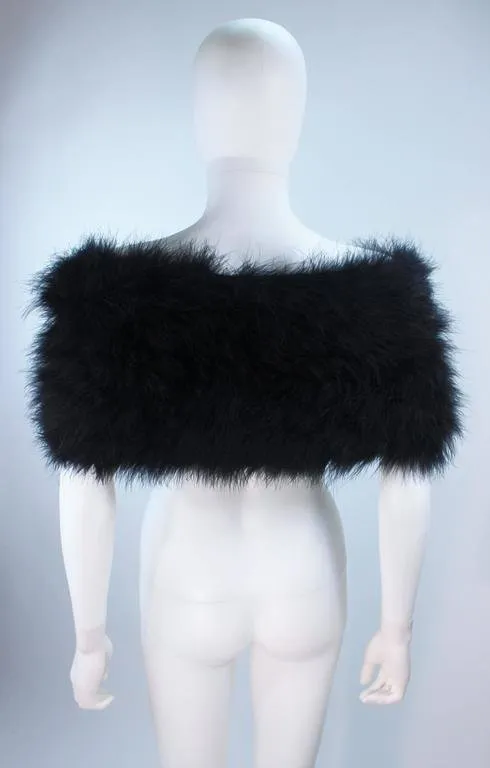ELIZABETH MASON COUTURE Black Silk Marabou Caplet with Tassels