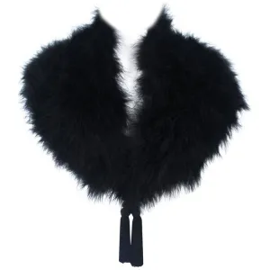 ELIZABETH MASON COUTURE Black Silk Marabou Caplet with Tassels