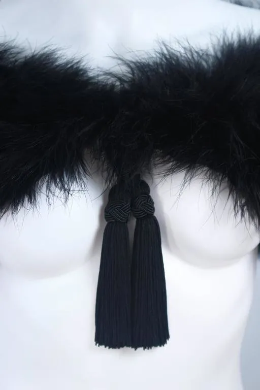 ELIZABETH MASON COUTURE Black Silk Marabou Caplet with Tassels