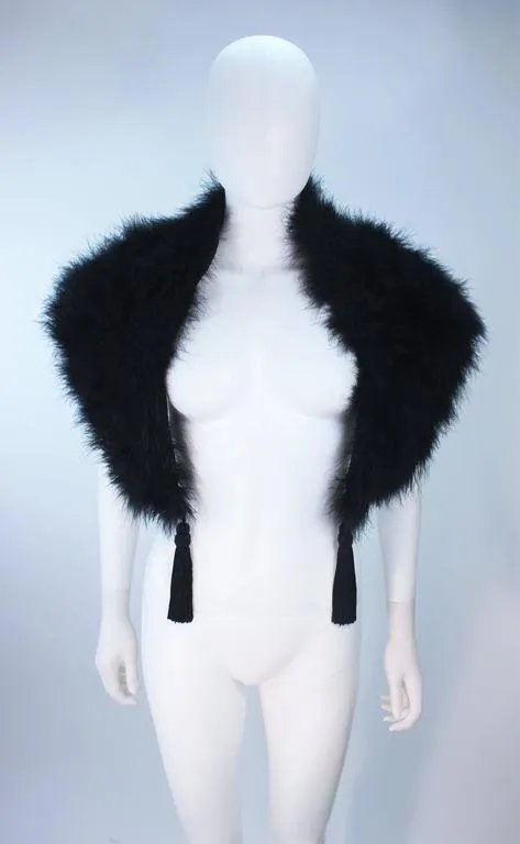 ELIZABETH MASON COUTURE Black Silk Marabou Caplet with Tassels