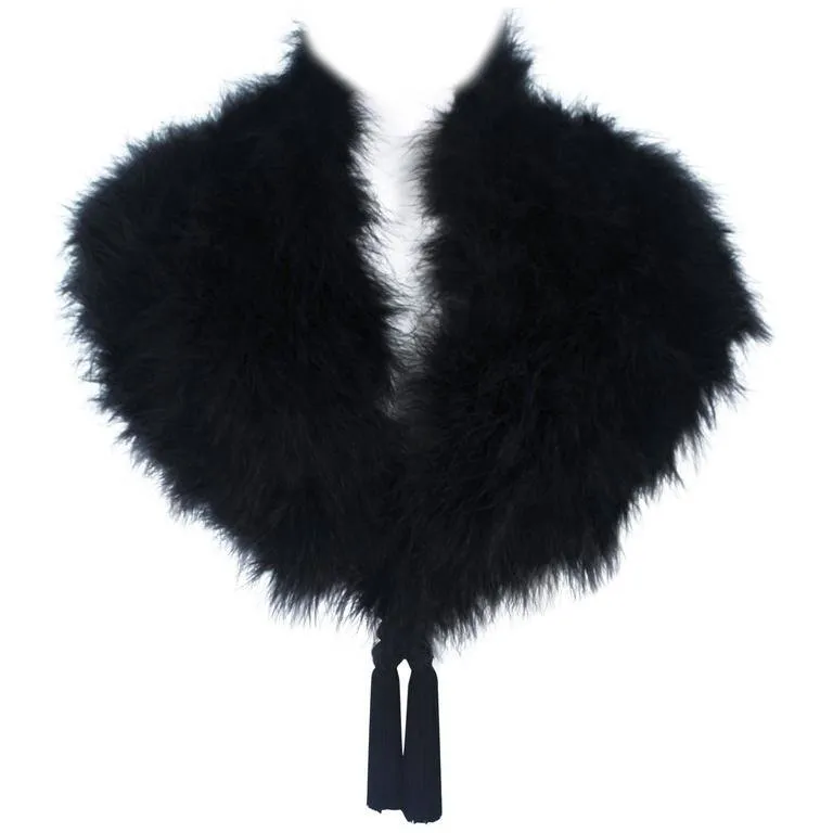 ELIZABETH MASON COUTURE Black Silk Marabou Caplet with Tassels