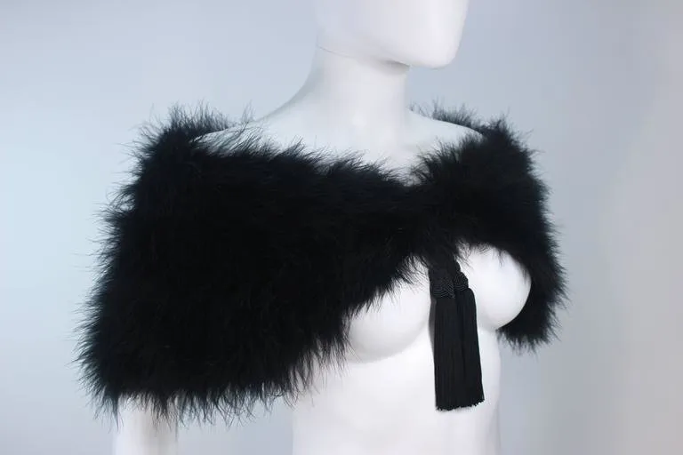 ELIZABETH MASON COUTURE Black Silk Marabou Caplet with Tassels