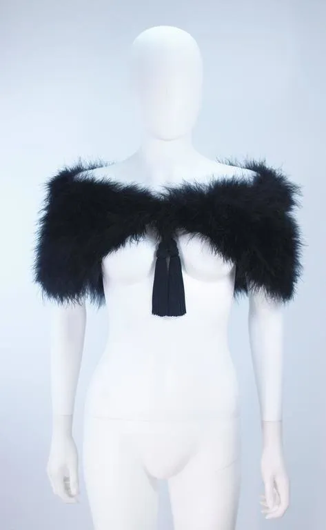 ELIZABETH MASON COUTURE Black Silk Marabou Caplet with Tassels