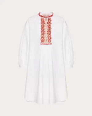 Embroidered Compact Popeline Short Dress