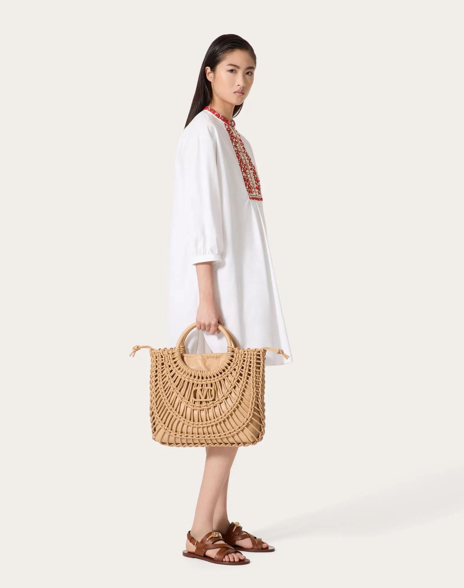 Embroidered Compact Popeline Short Dress