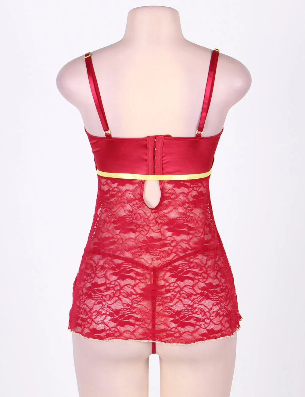 Erotic Dark Red Floral Lace Lingerie Set Egypt