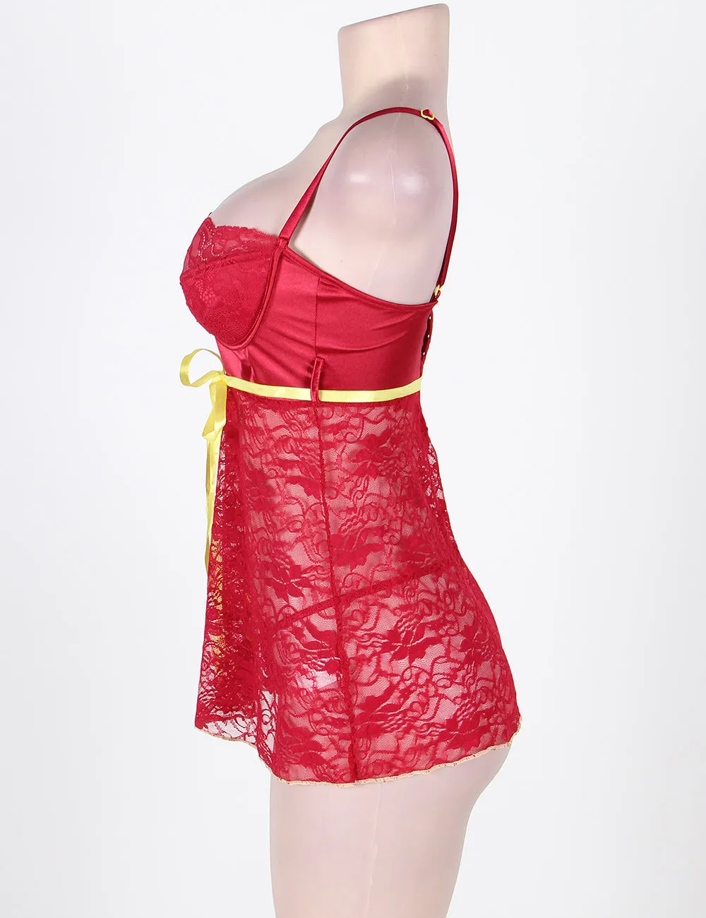Erotic Dark Red Floral Lace Lingerie Set Egypt
